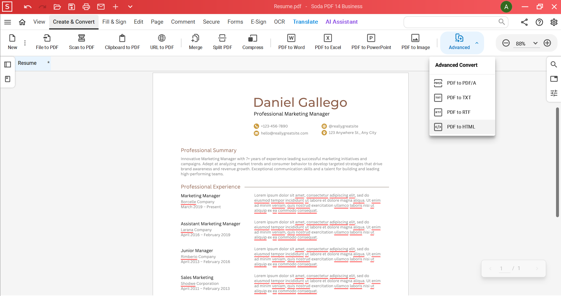 screenshot of Soda PDF